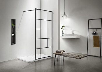 Душевая перегородка Aquatek AQ WIW Print 10020BL 100х200 стекло прозрачное профиль черный